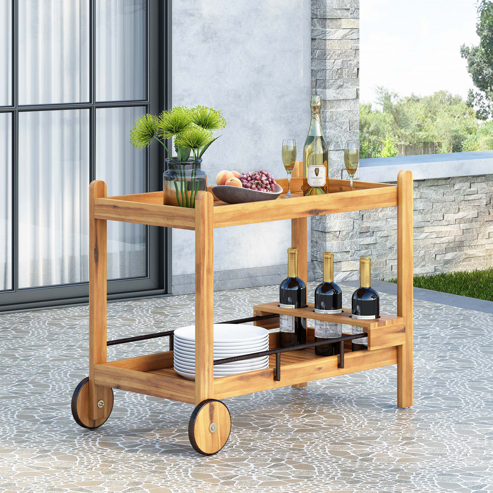 Beachcrest Home™ Berit Beachcrest Home™ Bar Cart with Solid Wood